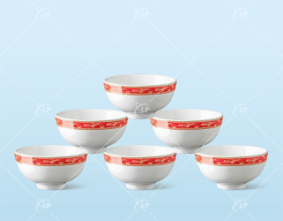 Bộ 6 chén ăn cơm họa tiết hạc đỏ - LPBD07