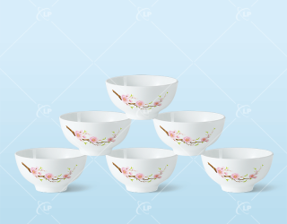 Bộ 6 chén cơm họa tiết hoa đào đỏ - LPBD11