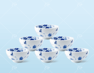 Bộ 6 chén cơm vẽ hoa mai xanh - LPBD09