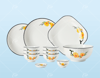 Bộ bàn ăn 12 món sọc chỉ mai vàng - LPBD47