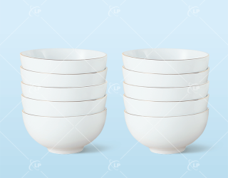 Set 10 bát cơm viền kẻ chỉ vàng - LPBD20