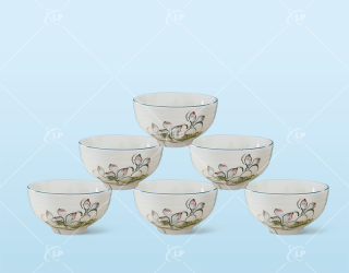 Set 6 bát cơm men kem sen bóng - LPBD16