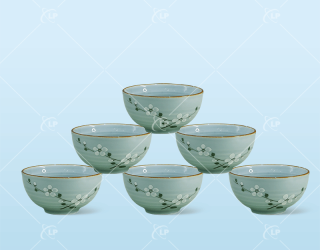 Set 6 bát cơm men lam đào trắng - LPBD18