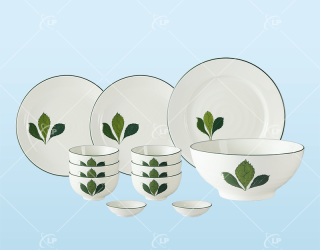 Set bàn ăn 12 món họa tiết 3 lá - LPBD50
