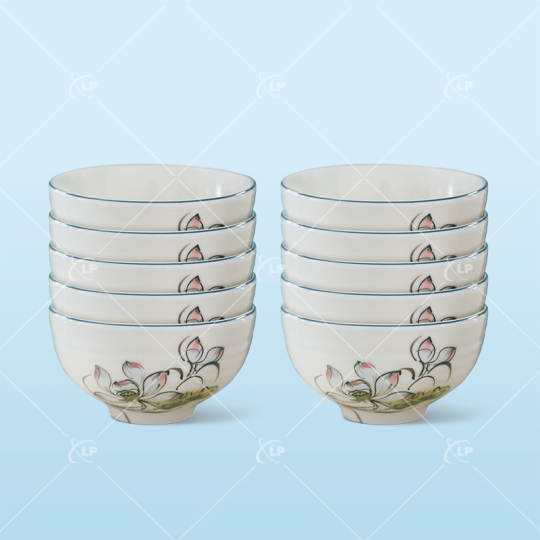Bộ 10 chén men kem sen bóng cao cấp - LPBD29