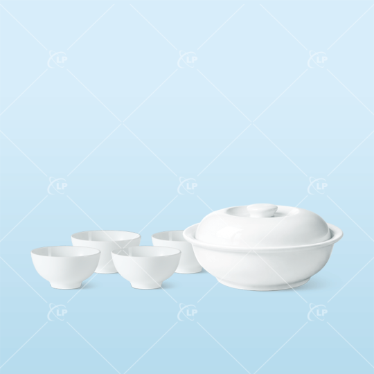 Bộ bát đĩa 5 món trắng(kèm âu cơm) - LPBD58