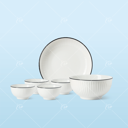 Bộ bát đĩa 6 món sọc chỉ xanh - LPBD62