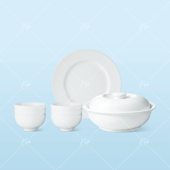 Bộ bát đĩa 8 món trắng (kèm âu cơm) - LPBD60
