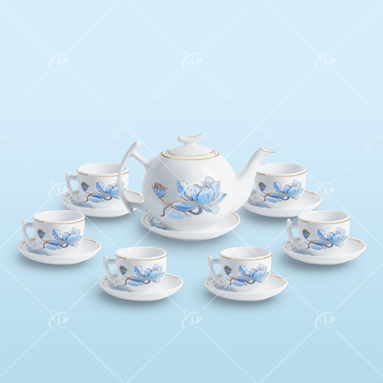 Bộ bình trà bưởi cành sen xanh - LPBTT15