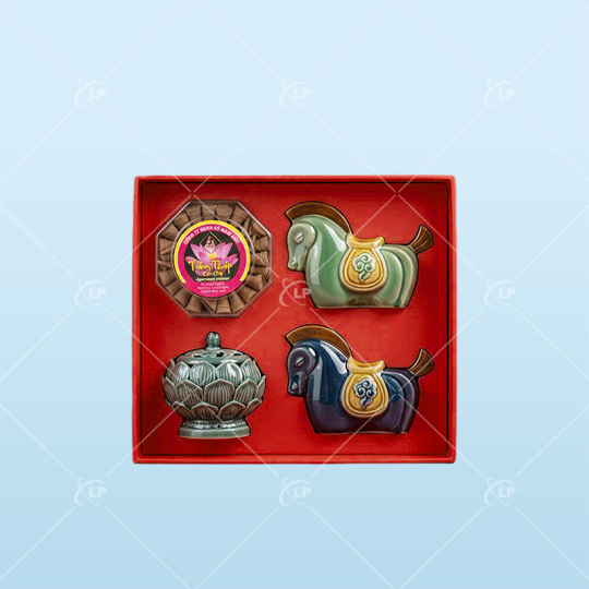 Giftset bộ đốt trầm và tượng ngựa gốm sứ - LPGSL07