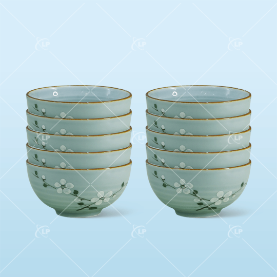 Set 10 bát ăn men lam đào trắng - LPBD30