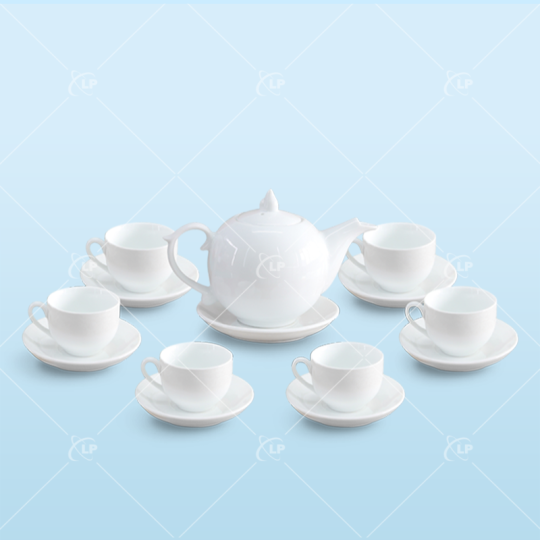Set ấm chén dáng ngọn lửa trắng - LPBTT04