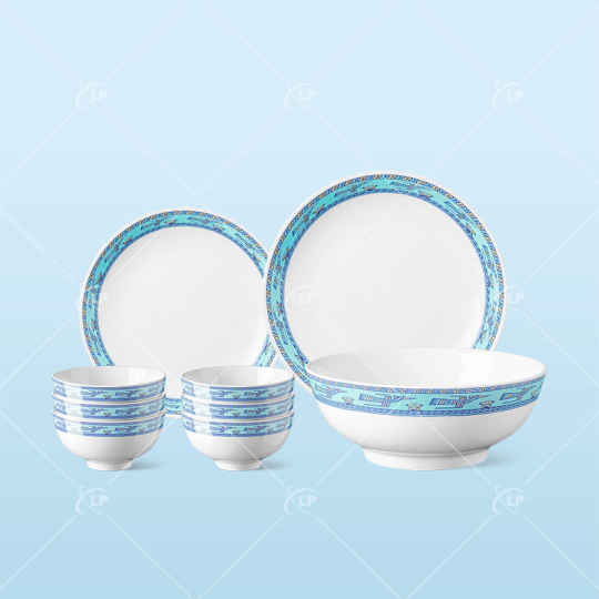 Set bát đĩa 9 món họa tiết hạc xanh - LPBD38