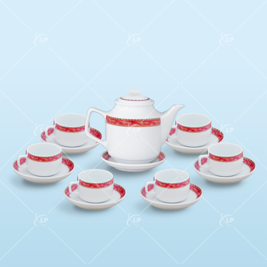 Set bình trà vuông cao họa tiết hạc đỏ - LPBTT22